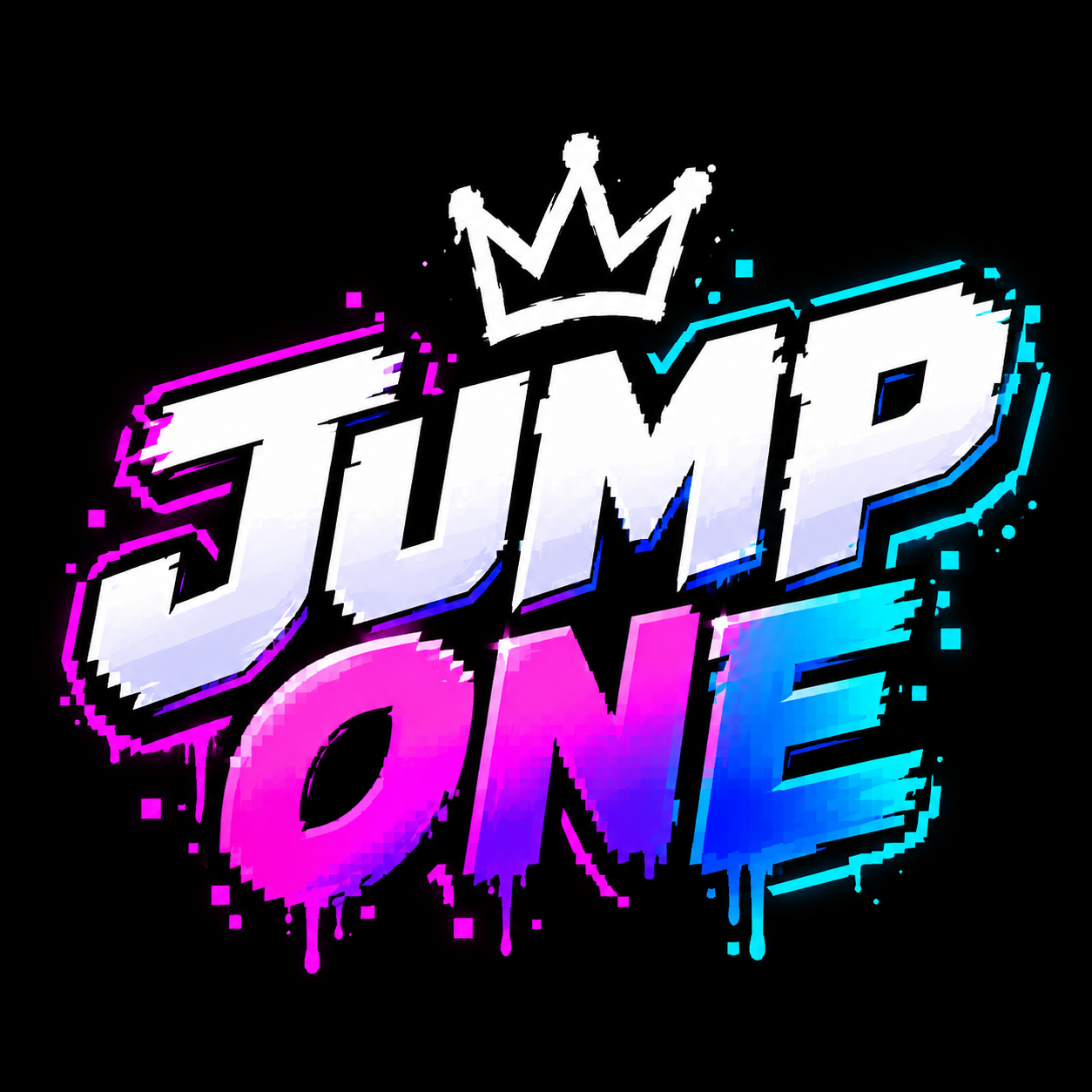 JUMP ONE Pixel-Art-Schriftzug mit Krone